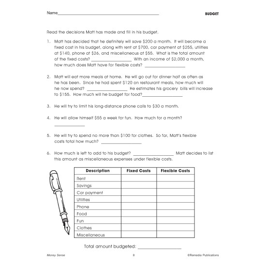 CONSUMER MATH Money Sense 170 Life Skills Math Word Problems Worksheets Library