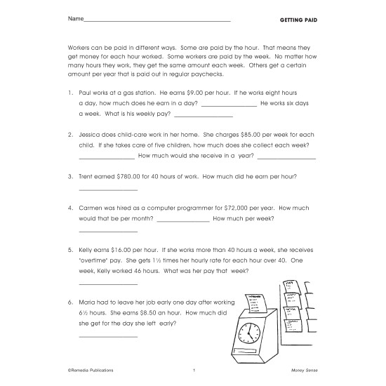 CONSUMER MATH Money Sense 170 Life Skills Math Word Problems Banking, Pay Worksheets Library