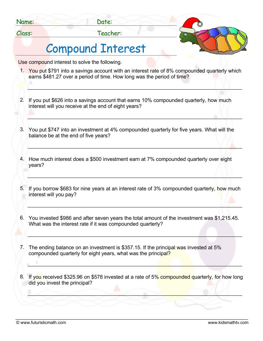 consumer math worksheet 12th grade