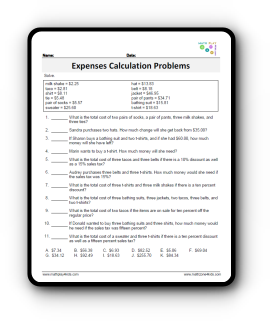 consumer math worksheet 12th grade