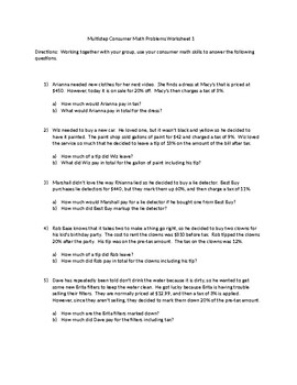 consumer math worksheet 12th grade