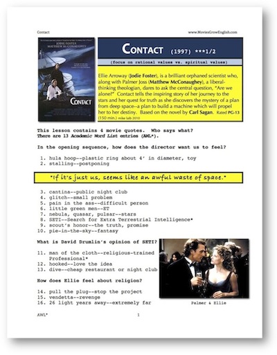 Worksheet on the movie Contact - ESL worksheet by ganoxx
