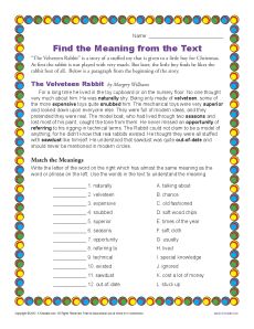 Find Meaning from Text | Context Clues Worksheets for 3rd Grade