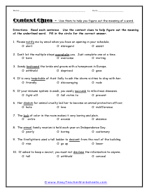Context Clues Worksheets