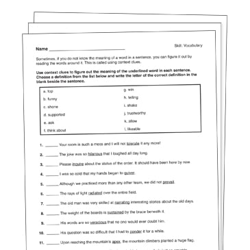 Context Clues Grade 5 Collection | Printable Differentiation ...