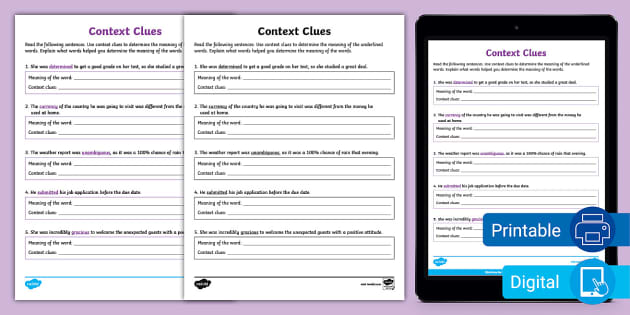 context clues 3rd grade printable