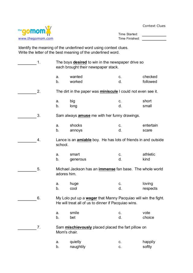 context clues 3rd grade printable