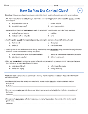 How Do You Use Context Clues? Exercise #4 | Worksheet 