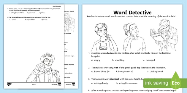 context clues printable worksheet
