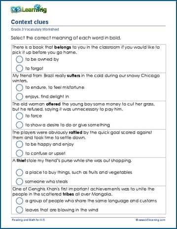 Context clues worksheets | Worsheets library