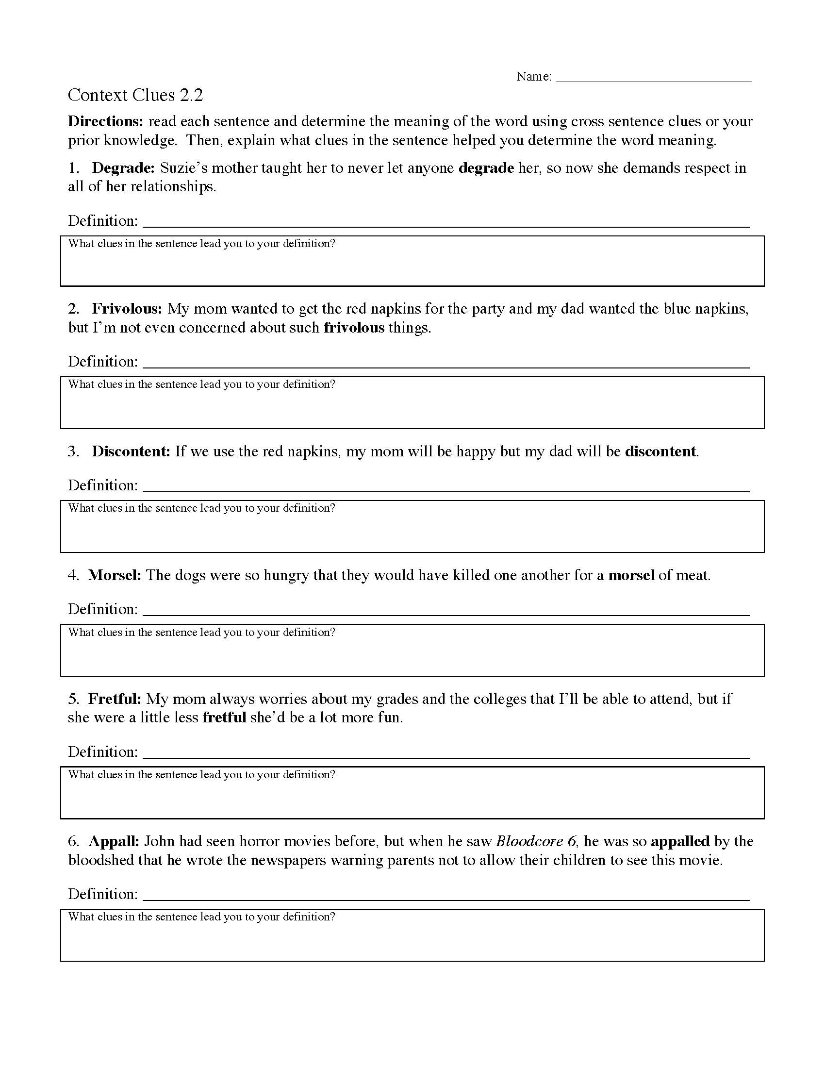 context clues worksheet 2nd grade