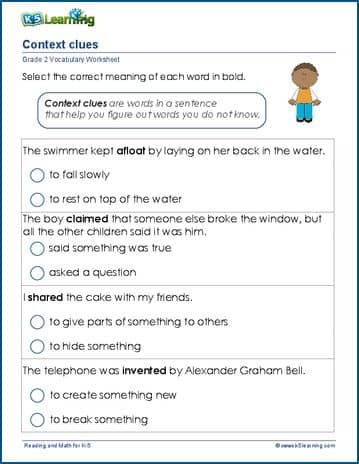context clues worksheet 3rd grade printable