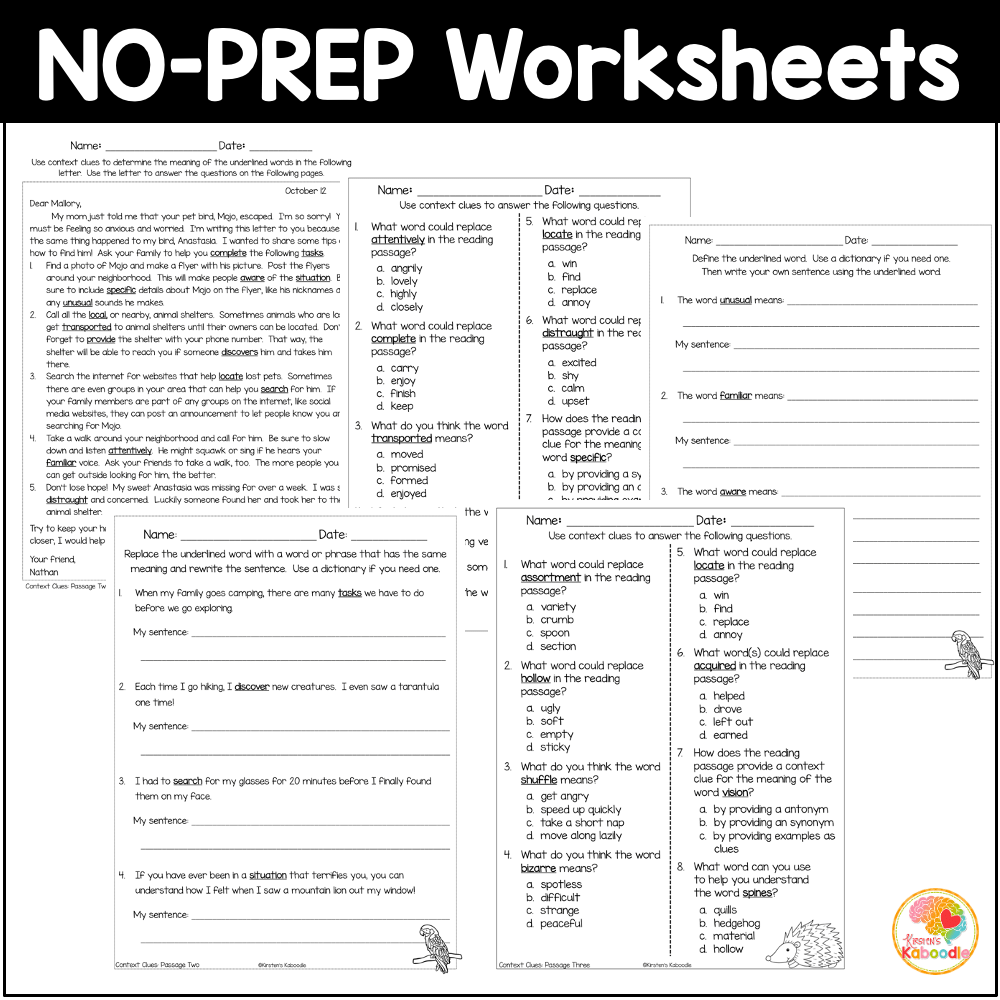 context clues worksheet 4th grade pdf