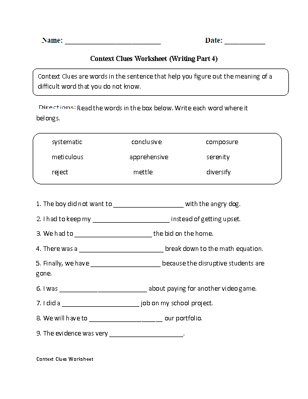 worksheets library | Context Clues Worksheets