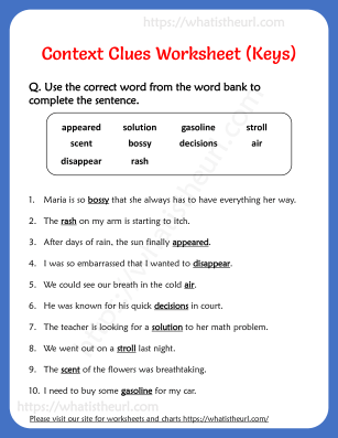 Context Clues Worksheet for Grade 3 - Exercise 4 - Your Home Teacher