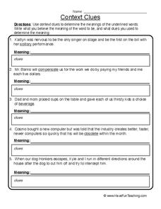 context clues worksheet 5th grade