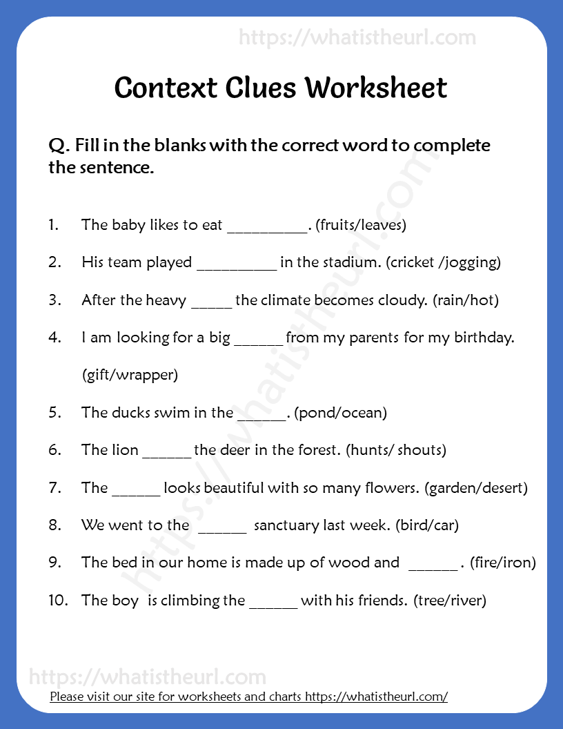 Context Clues Worksheet for Grade 6