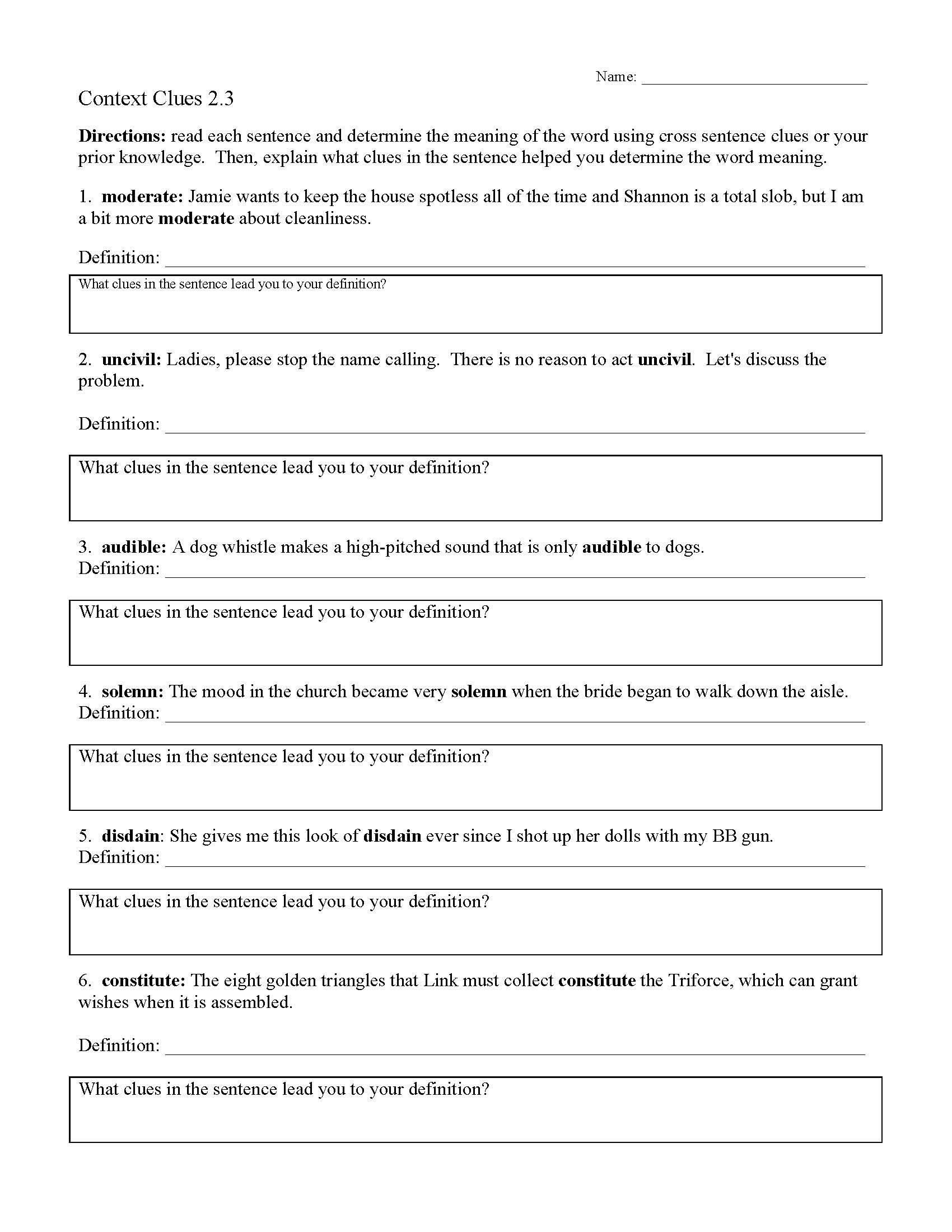context clues worksheet for 2nd grade