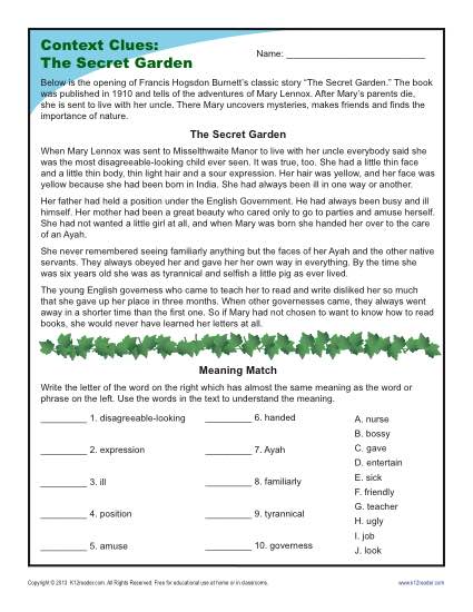 context clues worksheet for 4th grade