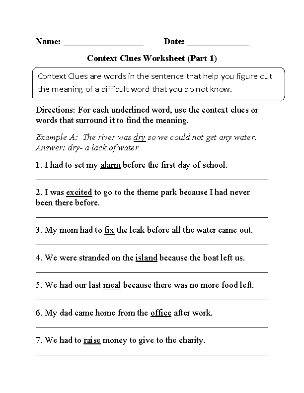 worksheets library | Context Clues Worksheets