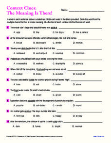 context clues worksheet for 6th grade