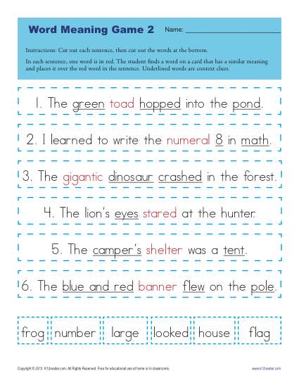 context clues worksheet grade 1