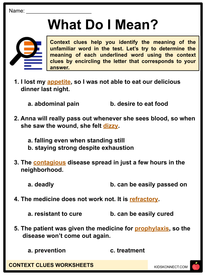 Context Clues Worksheets Definitions Clues Meaning Worksheets Library