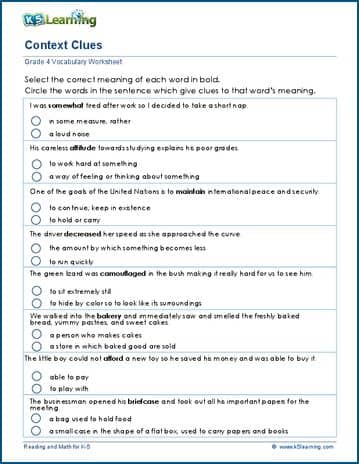 Context clues worksheets | Worsheets library