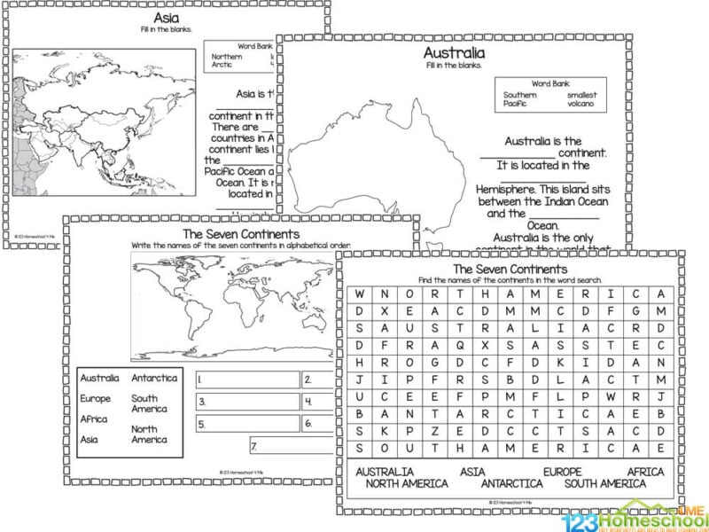 continent and ocean worksheet