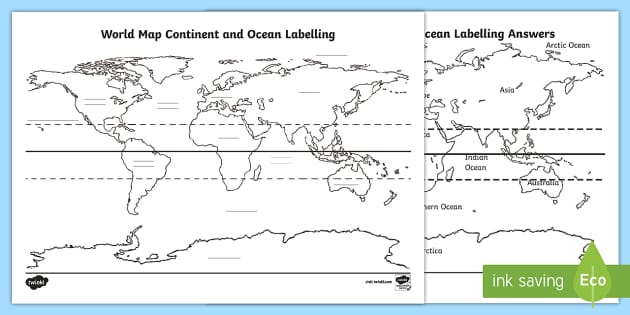 World Continent Map- Continent and Ocean Map - Twinkl