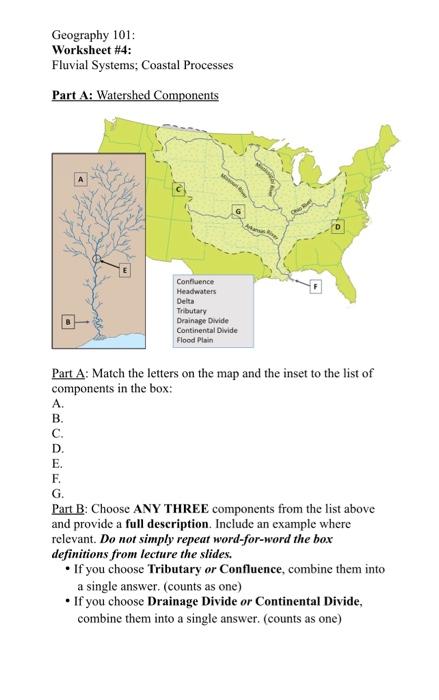 Solved Geography 101: Worksheet #4: Fluvial Systems; | Chegg.com