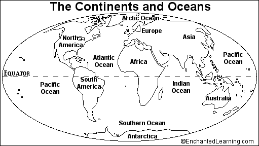 Continents and Oceans Quiz Printout - EnchantedLearning.com