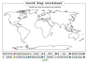 continents and oceans map worksheet