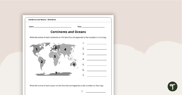 continents and oceans worksheet