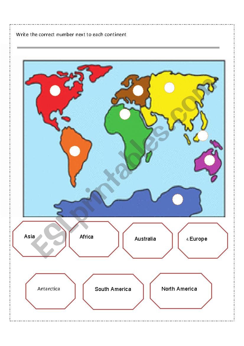 continents of the world worksheet