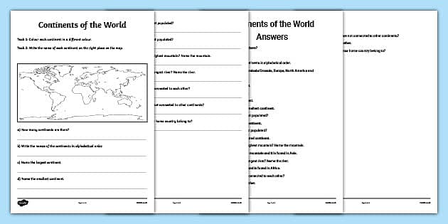 continents of the world worksheet