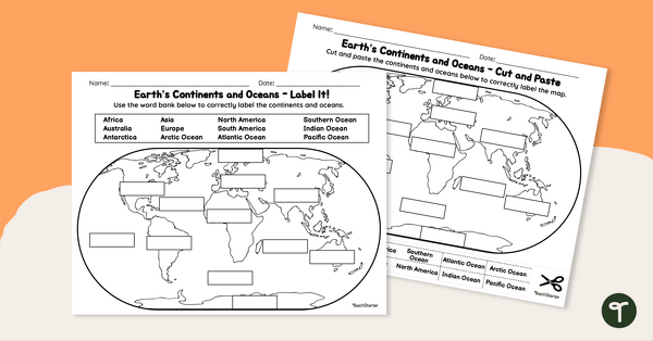continents of the world worksheet