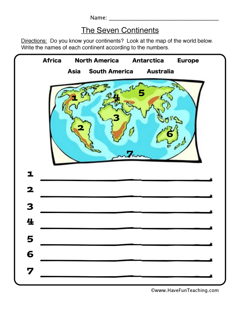 Labeling Continents Worksheet  
