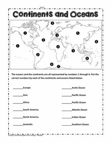 Continents and Oceans Worksheets