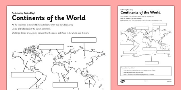 Continents of the World Worksheet KS1 (teacher made)