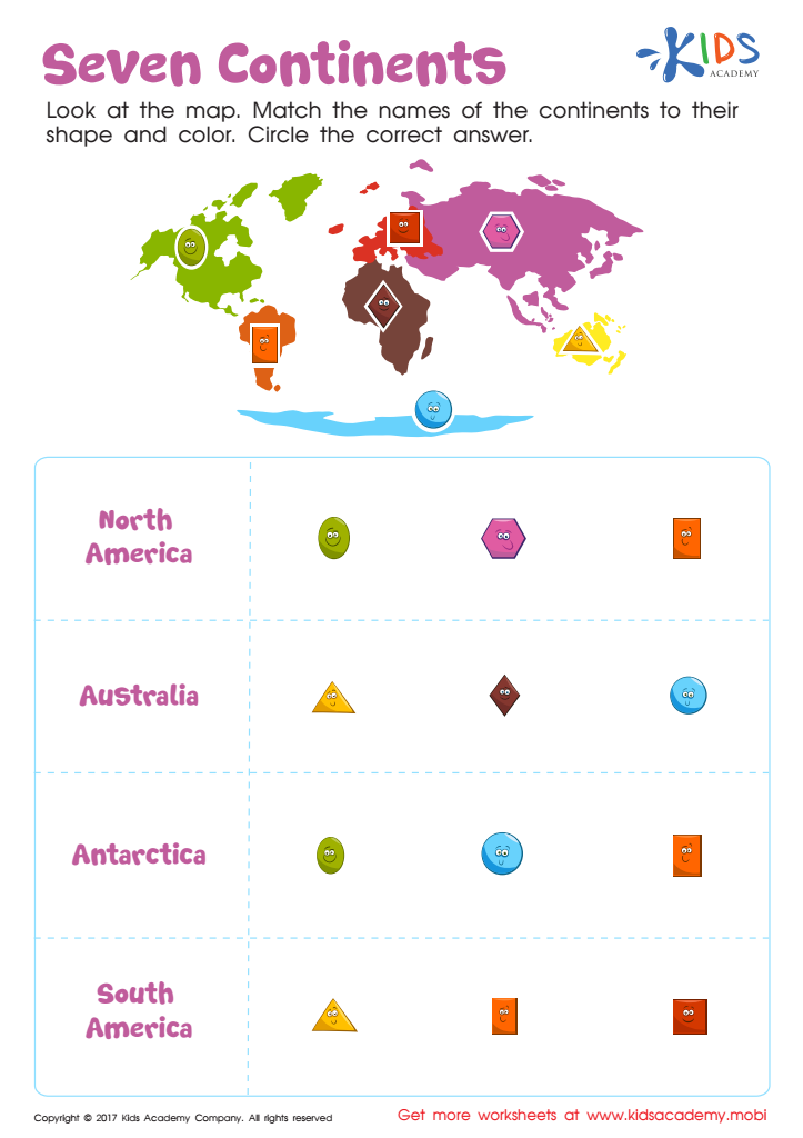 Seven Continents Worksheet: Free PDF Printout for Kids