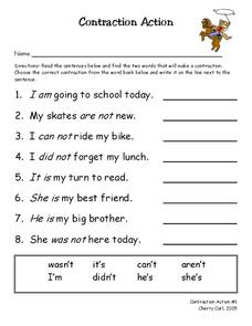 contraction worksheet 2nd grade