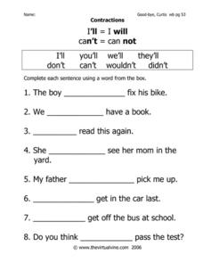 Goodbye Curtis - Contractions Worksheet for 2nd - 3rd Grade ...