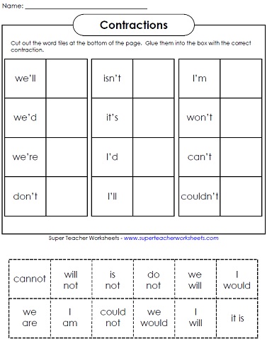 contraction worksheet for 1st grade