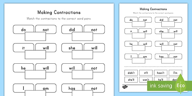 contraction worksheet for second grade