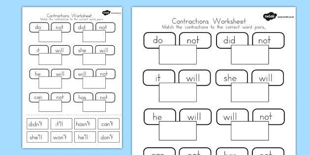 Contractions Worksheet (teacher made) - Twinkl