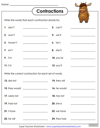 Contractions in Grammar Worksheets - FREE - The Mum Educates ...