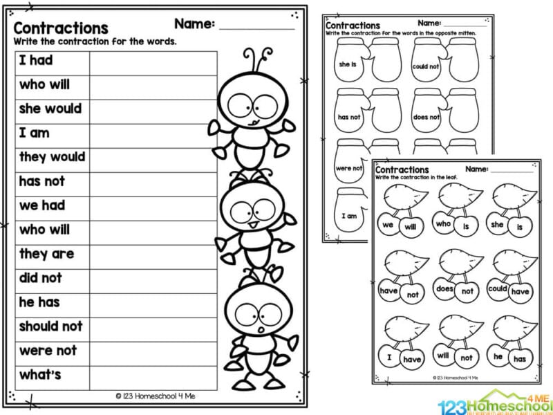 FREE Printable Contraction Practice Worksheets