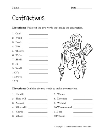 Contractions Worksheets - Tims Printables
