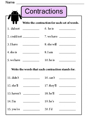 contractions worksheet 1st grade